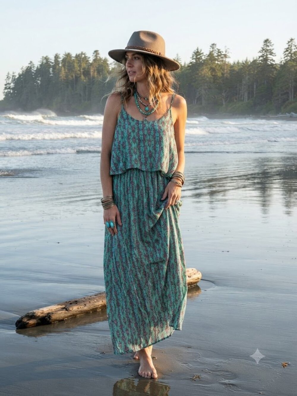 Sleeveless Mint Printed Maxi Dress